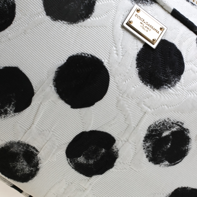 Pre Owned Dolce and Gabbana White/Black Polka Dot Fabric Glam Crossbody Bag