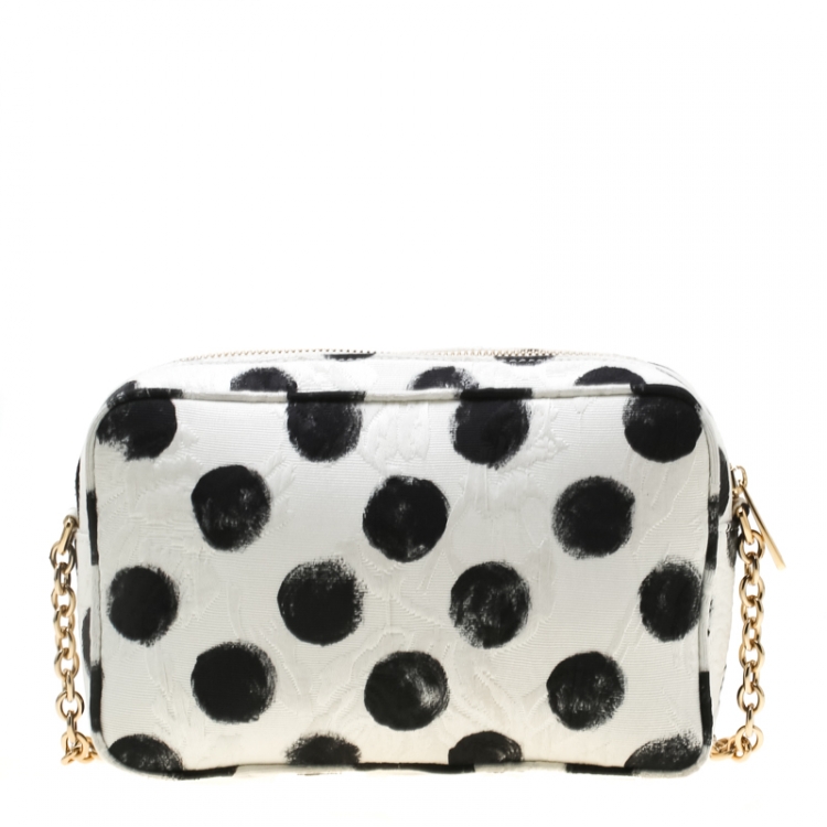 Pre Owned Dolce and Gabbana White/Black Polka Dot Fabric Glam Crossbody Bag