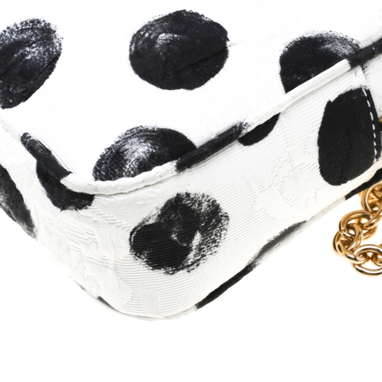 Pre Owned Dolce and Gabbana White/Black Polka Dot Fabric Glam Crossbody Bag