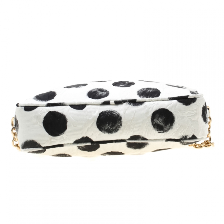 Pre Owned Dolce and Gabbana White/Black Polka Dot Fabric Glam Crossbody Bag