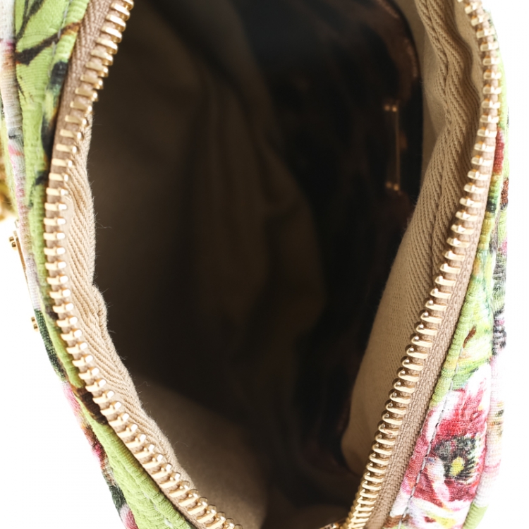 Pre Owned Dolce and Gabbana Lime Floral Print Fabric Square Miss Glam Crossbody Bag