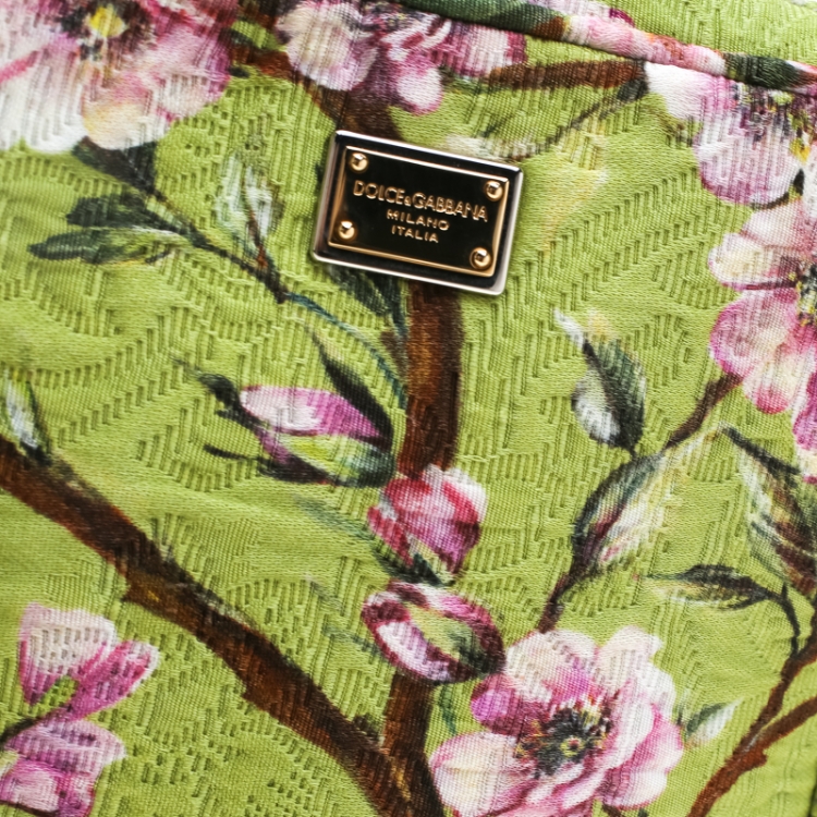 Pre Owned Dolce and Gabbana Lime Floral Print Fabric Square Miss Glam Crossbody Bag