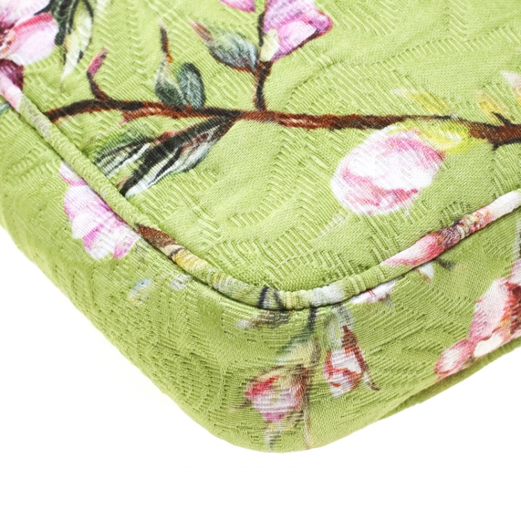 Pre Owned Dolce and Gabbana Lime Floral Print Fabric Square Miss Glam Crossbody Bag