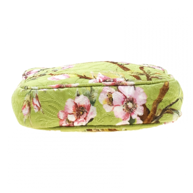 Pre Owned Dolce and Gabbana Lime Floral Print Fabric Square Miss Glam Crossbody Bag