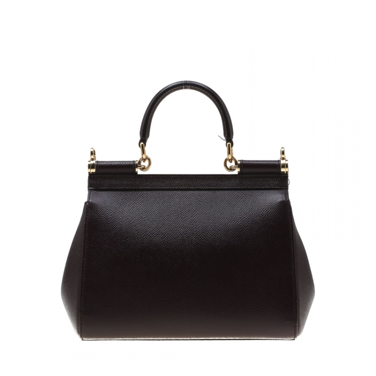 Pre Owned Dolce and Gabbana Dark Burgundy Leather Small Miss Sicily Bag