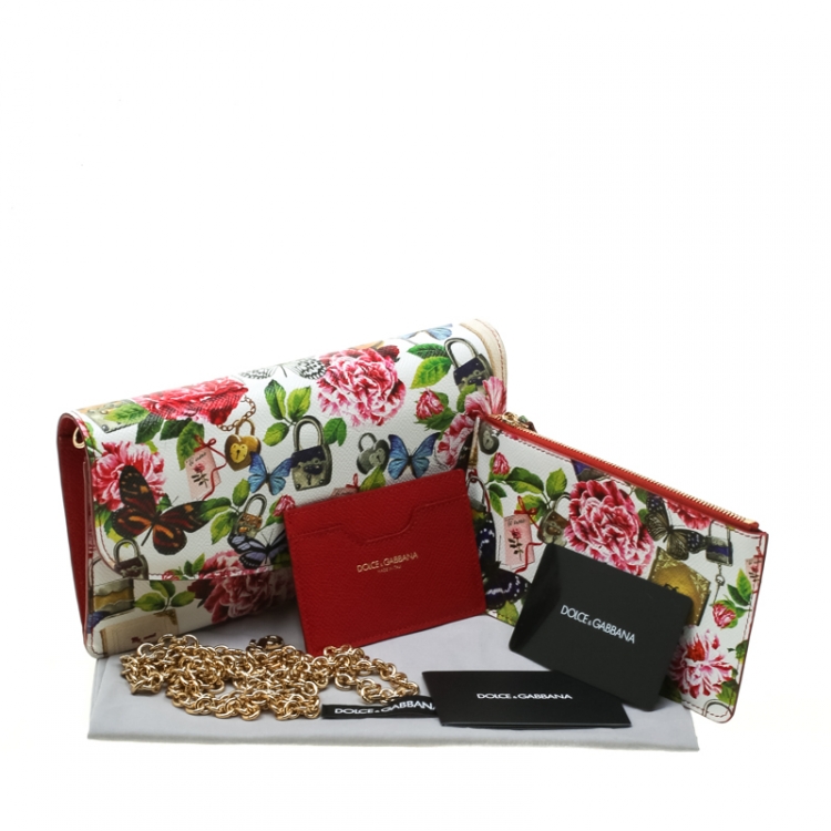 Pre Owned Dolce & Gabbana Multicolor Secret Butterfly Print Leather Chain Clutch Bag