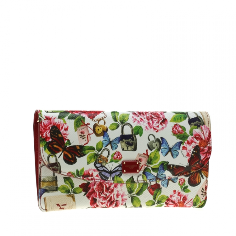Pre Owned Dolce & Gabbana Multicolor Secret Butterfly Print Leather Chain Clutch Bag