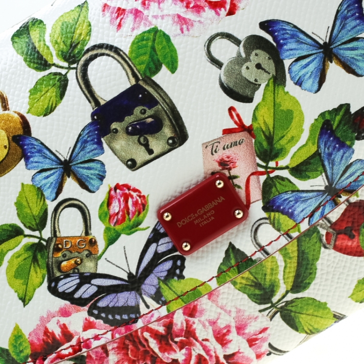 Pre Owned Dolce & Gabbana Multicolor Secret Butterfly Print Leather Chain Clutch Bag