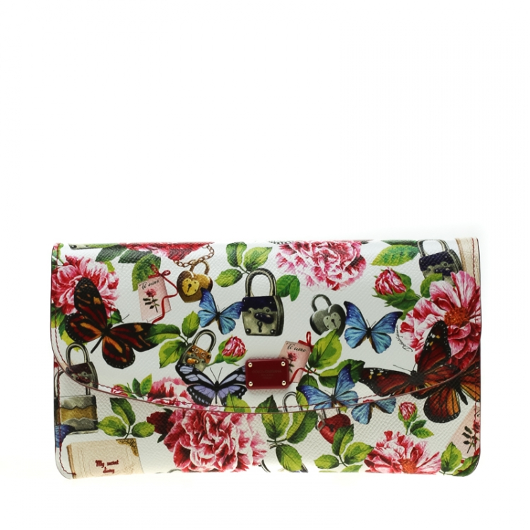 Pre Owned Dolce & Gabbana Multicolor Secret Butterfly Print Leather Chain Clutch Bag