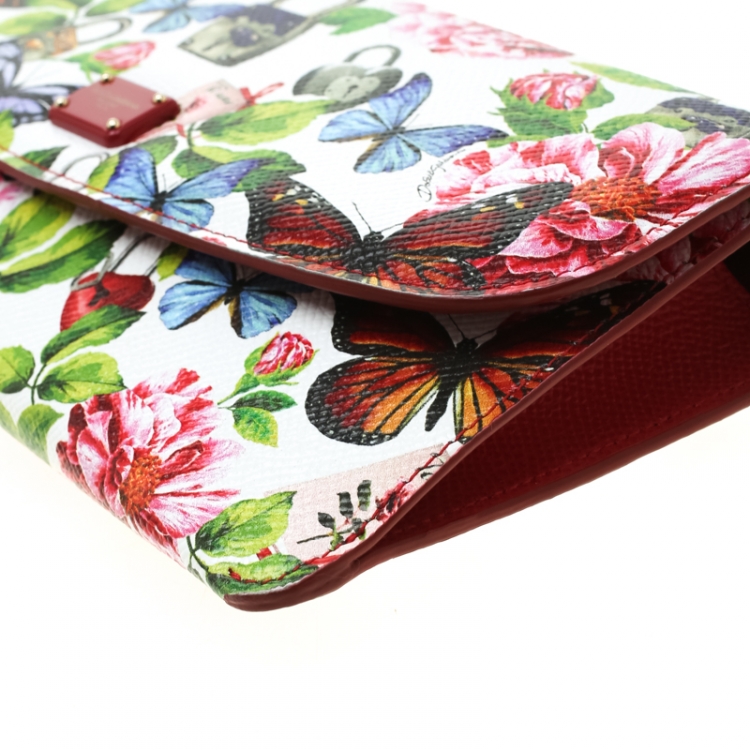 Pre Owned Dolce & Gabbana Multicolor Secret Butterfly Print Leather Chain Clutch Bag