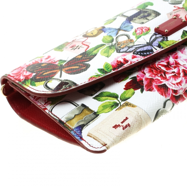 Pre Owned Dolce & Gabbana Multicolor Secret Butterfly Print Leather Chain Clutch Bag