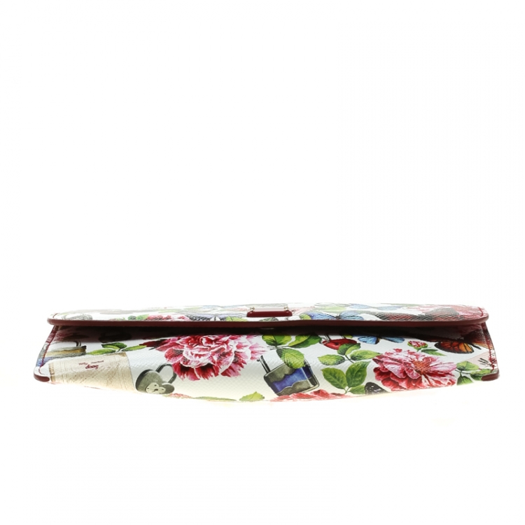 Pre Owned Dolce & Gabbana Multicolor Secret Butterfly Print Leather Chain Clutch Bag