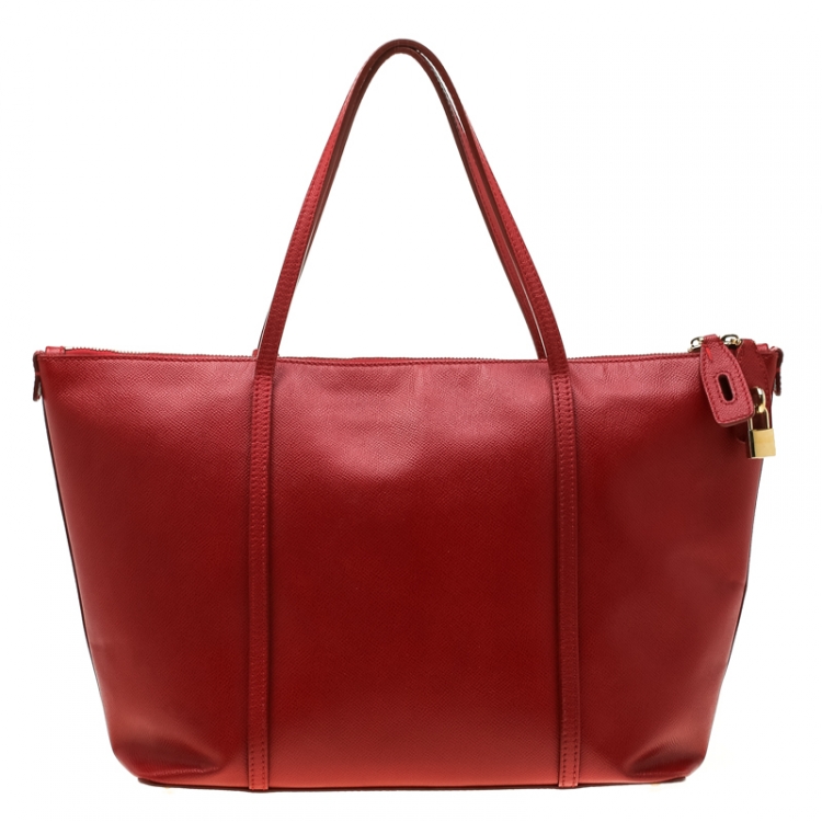 Pre Owned Dolce and Gabbana Red Leather Miss Escape Tote