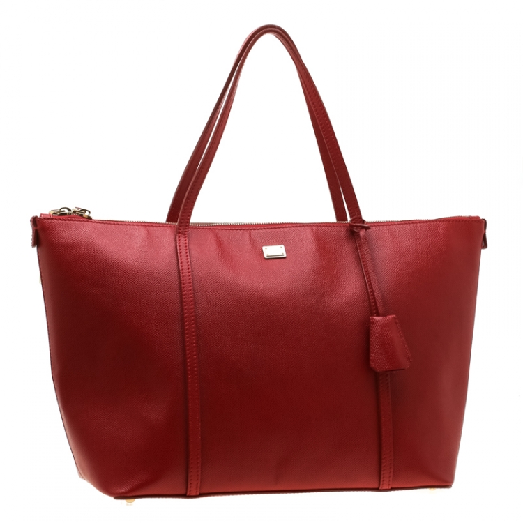Pre Owned Dolce and Gabbana Red Leather Miss Escape Tote