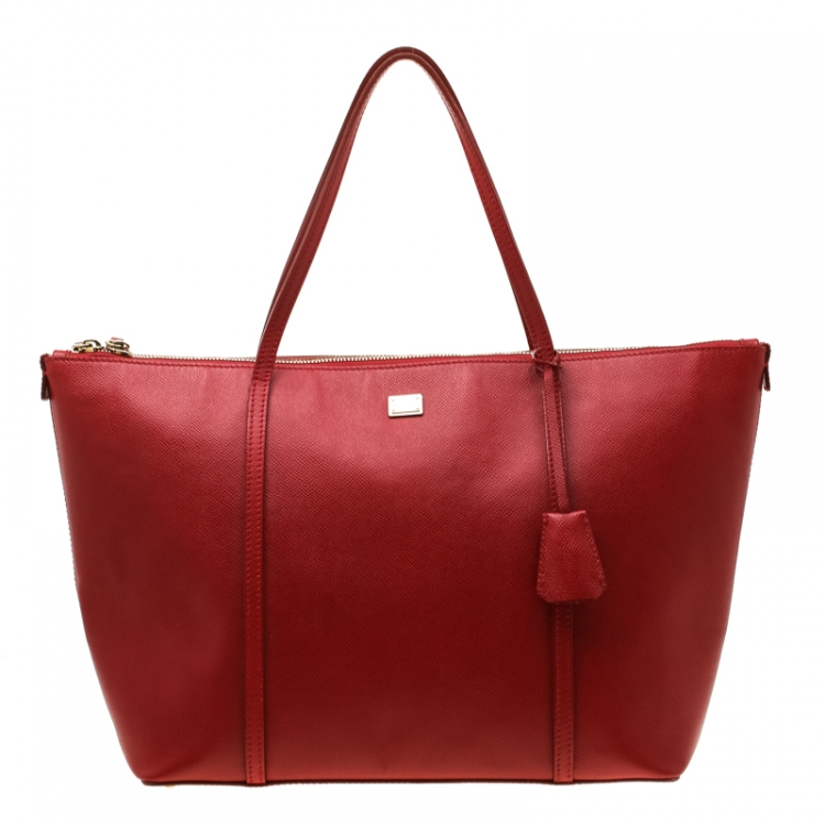 Pre Owned Dolce and Gabbana Red Leather Miss Escape Tote