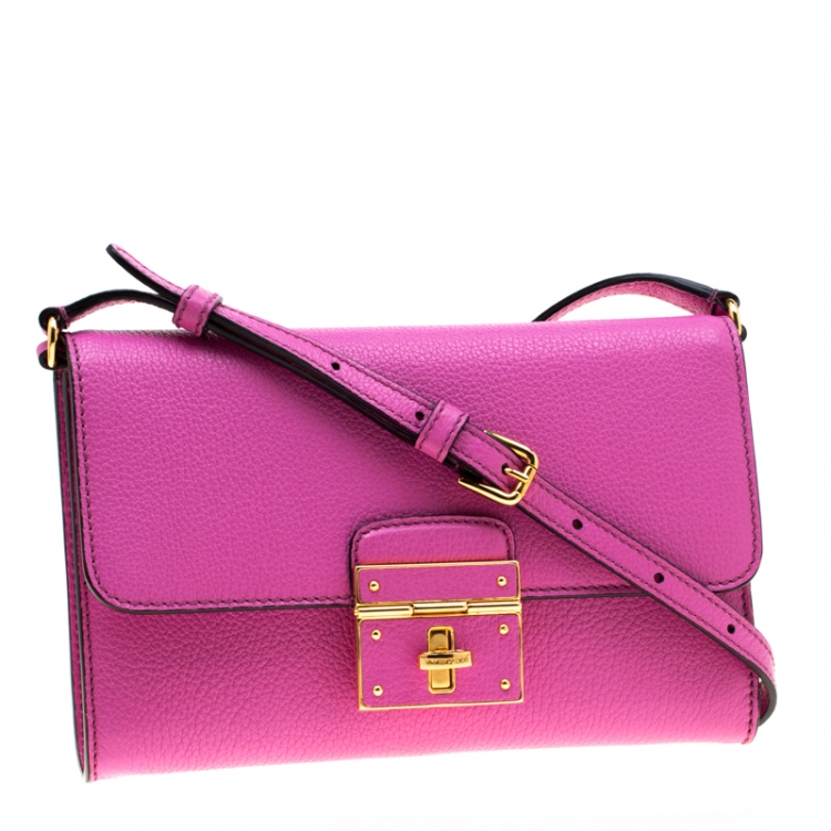 Pre Owned Dolce & Gabbana Pink Leather Rosalia Crossbody Bag