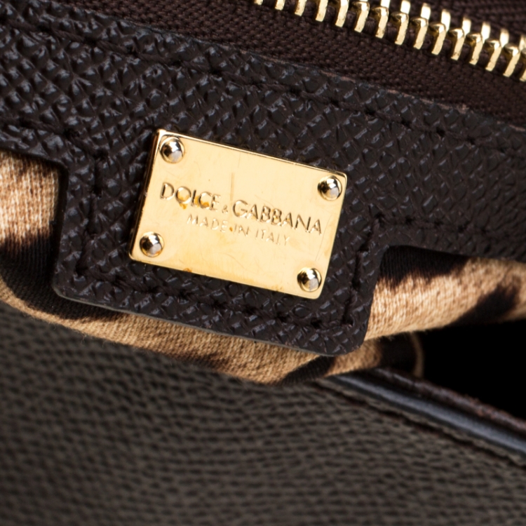 Pre Owned Dolce and Gabbana Dark Brown Leather Medium Miss Sicily Tote