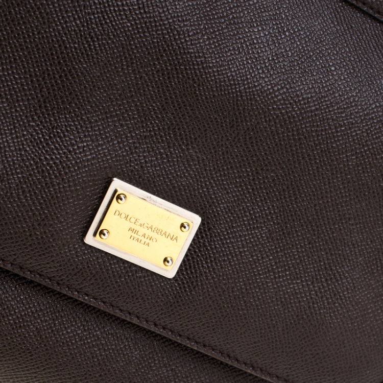 Pre Owned Dolce and Gabbana Dark Brown Leather Medium Miss Sicily Tote