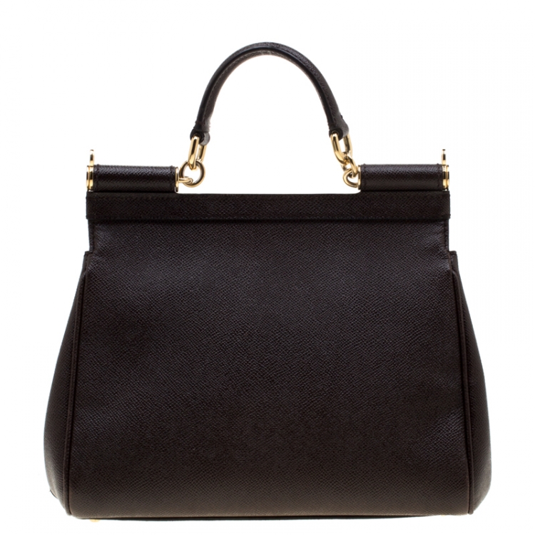 Pre Owned Dolce and Gabbana Dark Brown Leather Medium Miss Sicily Tote