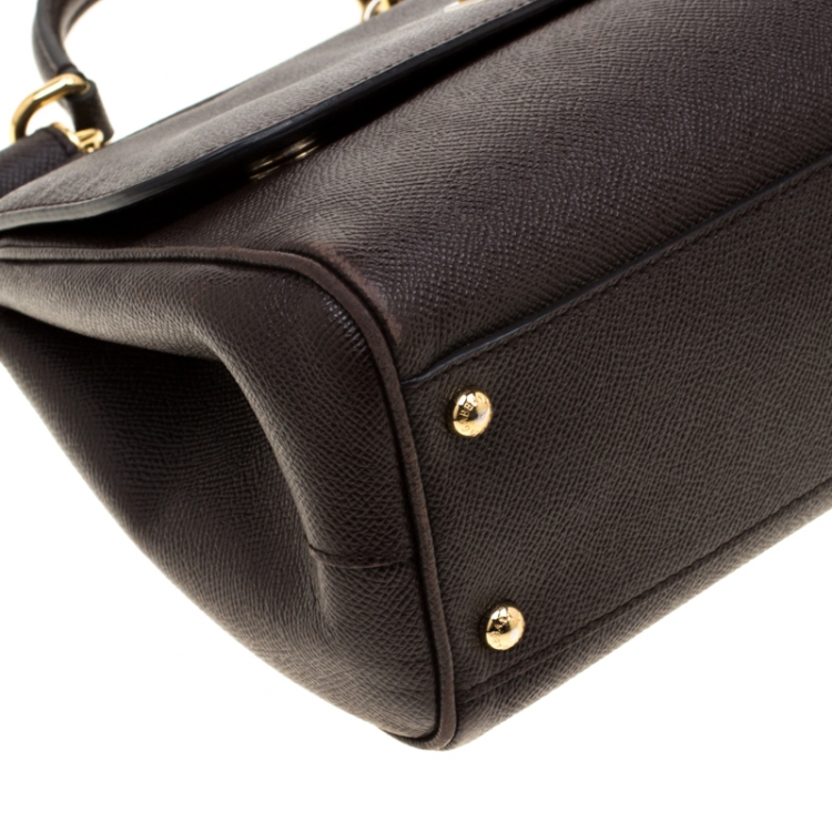 Pre Owned Dolce and Gabbana Dark Brown Leather Medium Miss Sicily Tote