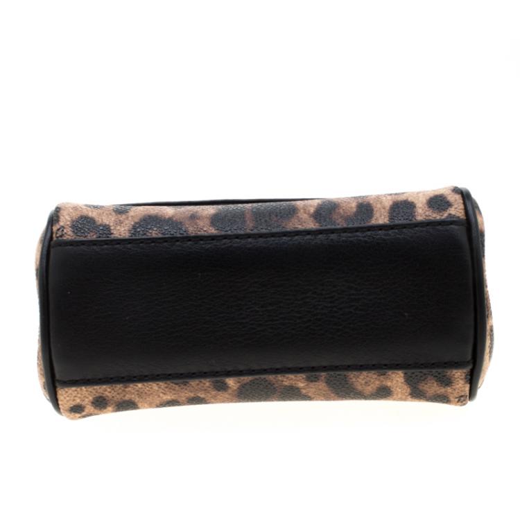 Pre Owned Dolce and Gabbana Beige/Black Coated Canvas and Leather Micro Miss Sicily Top Handle Bag