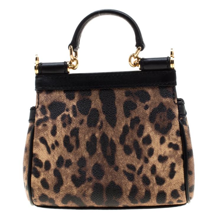 Pre Owned Dolce and Gabbana Beige/Black Coated Canvas and Leather Micro Miss Sicily Top Handle Bag