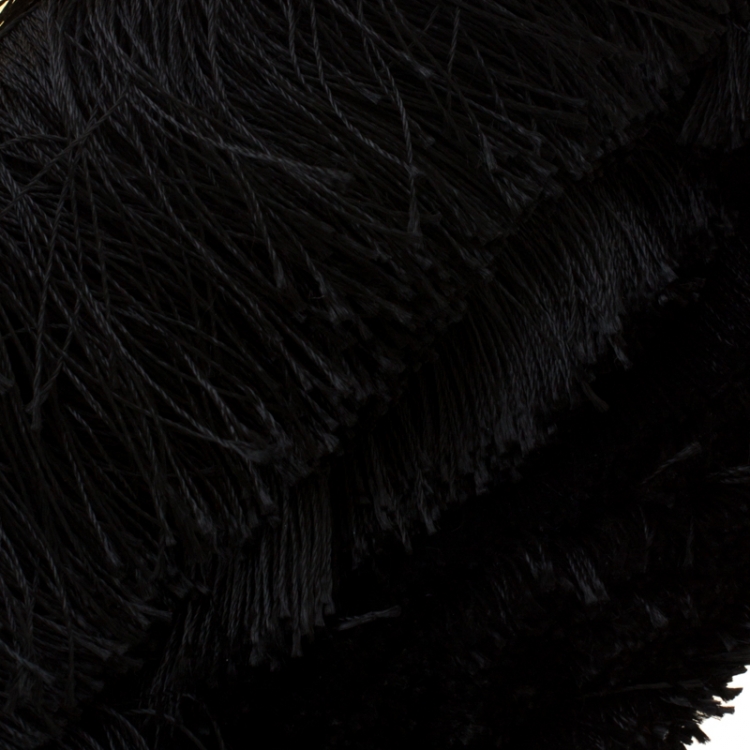 Pre Owned Dolce and Gabbana Black Fabric and Satin Fringed Chain Clutch