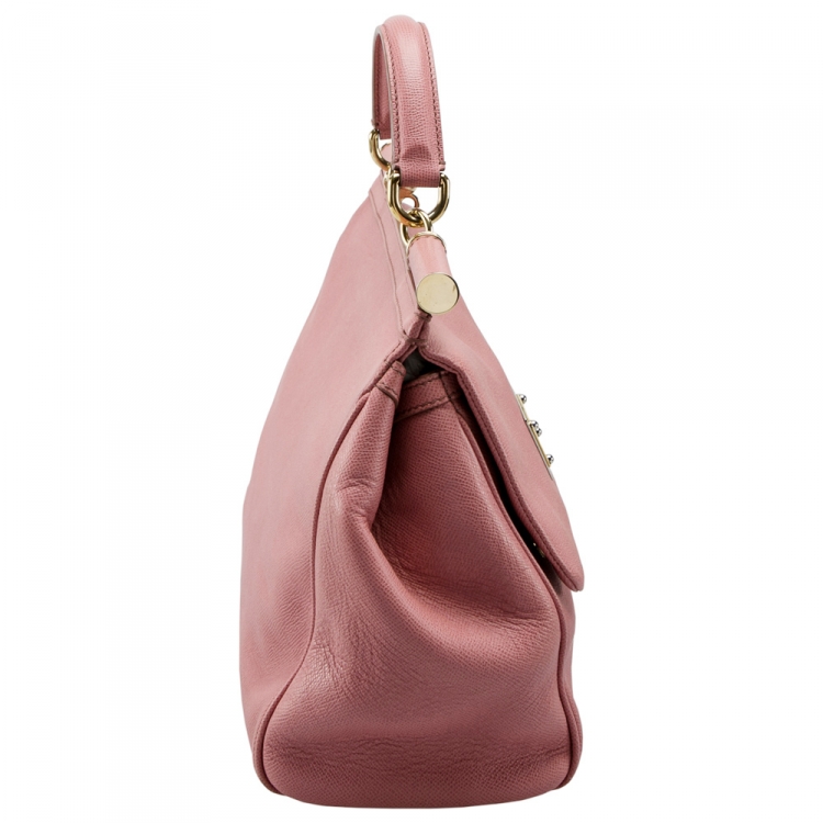 Pre Owned Dolce and Gabbana Pink Leather Large Miss Sicily Tote