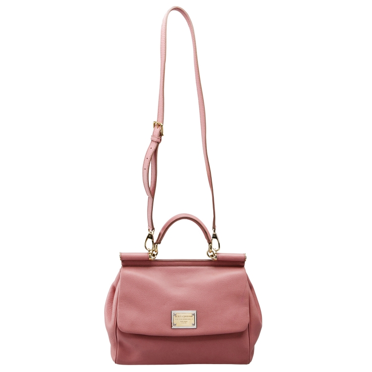 Pre Owned Dolce and Gabbana Pink Leather Large Miss Sicily Tote