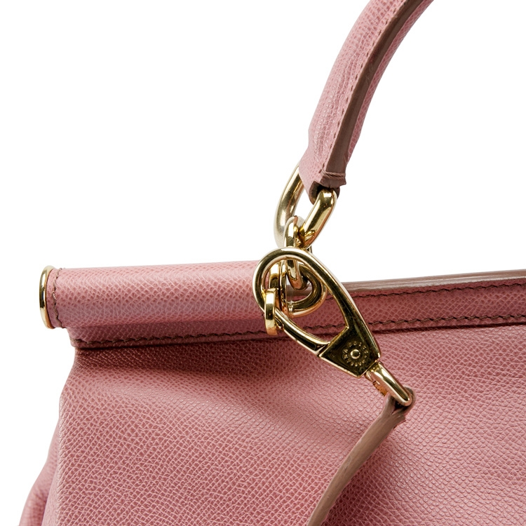 Pre Owned Dolce and Gabbana Pink Leather Large Miss Sicily Tote