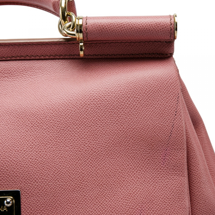 Pre Owned Dolce and Gabbana Pink Leather Large Miss Sicily Tote