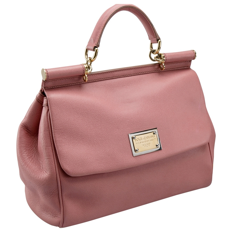 Pre Owned Dolce and Gabbana Pink Leather Large Miss Sicily Tote
