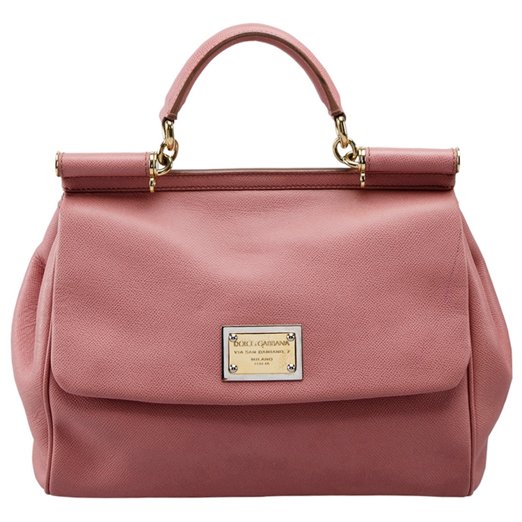 Pre Owned Dolce and Gabbana Pink Leather Large Miss Sicily Tote