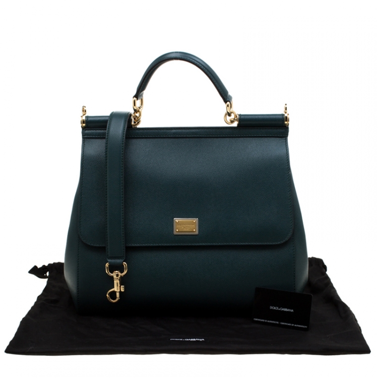 Pre Owned Dolce And Gabbana Green Dauphine Leather Large Miss Sicily Bag 