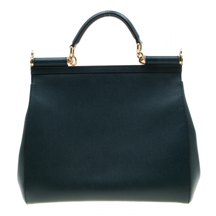 Pre Owned Dolce And Gabbana Green Dauphine Leather Large Miss Sicily Bag 