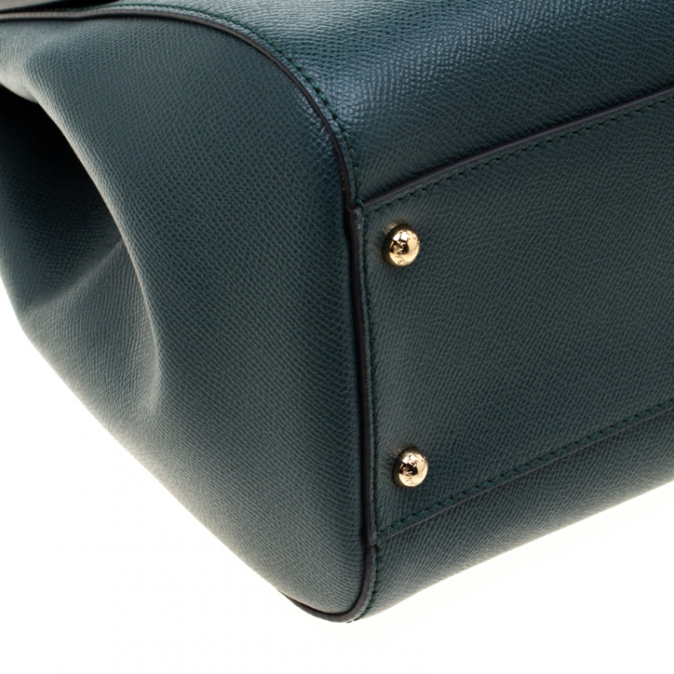 Pre Owned Dolce And Gabbana Green Dauphine Leather Large Miss Sicily Bag 
