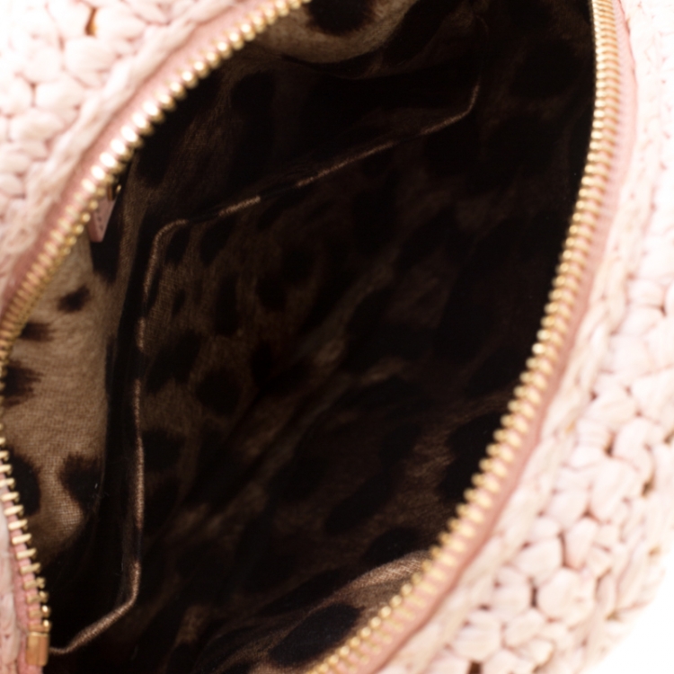 Pre Owned Dolce and Gabba Pink Blush Straw Round Crossbody Bag