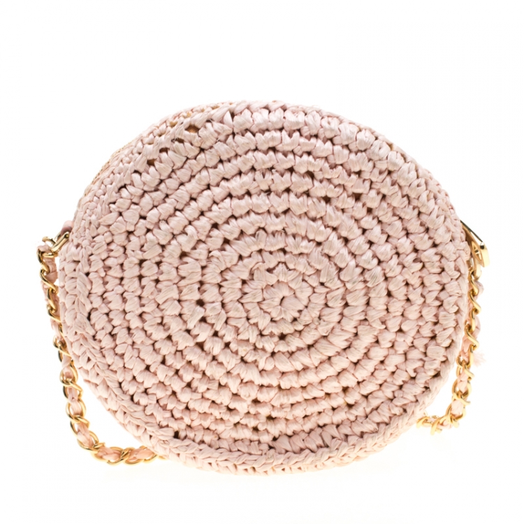 Pre Owned Dolce and Gabba Pink Blush Straw Round Crossbody Bag