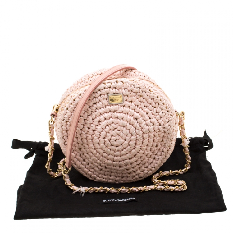 Pre Owned Dolce and Gabba Pink Blush Straw Round Crossbody Bag
