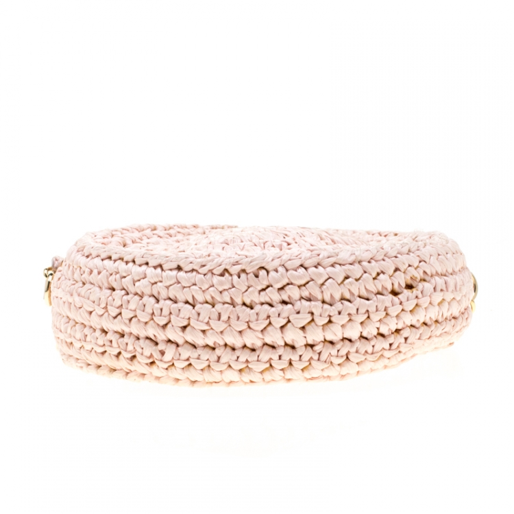Pre Owned Dolce and Gabba Pink Blush Straw Round Crossbody Bag