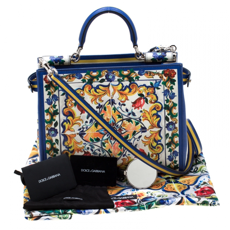 مملوكة مسبقًا Dolce and Gabbana Multicolor Majolica Print Leather Miss Sicily Shopper Top Handle Bag