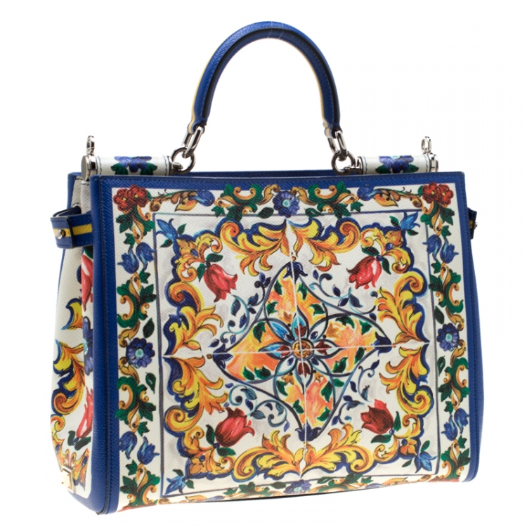 مملوكة مسبقًا Dolce and Gabbana Multicolor Majolica Print Leather Miss Sicily Shopper Top Handle Bag