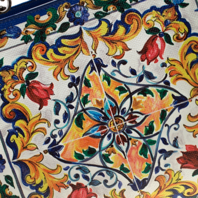 مملوكة مسبقًا Dolce and Gabbana Multicolor Majolica Print Leather Miss Sicily Shopper Top Handle Bag