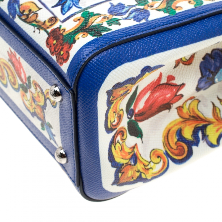 مملوكة مسبقًا Dolce and Gabbana Multicolor Majolica Print Leather Miss Sicily Shopper Top Handle Bag