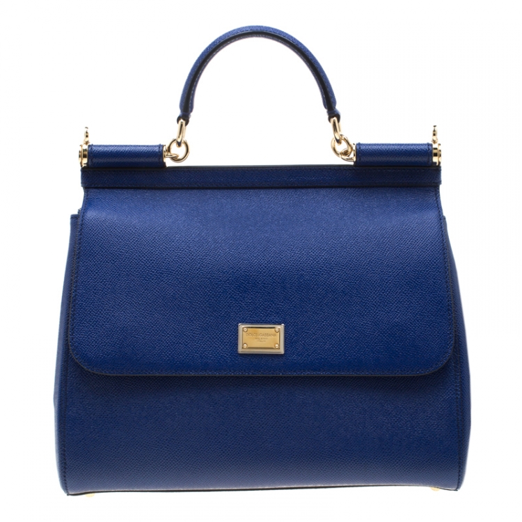 Pre Owned Dolce and Gabbana Blue Leather Miss Sicily Tote