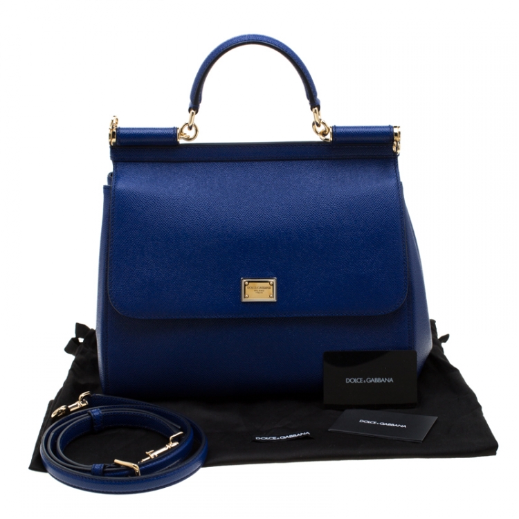 Pre Owned Dolce and Gabbana Blue Leather Miss Sicily Tote