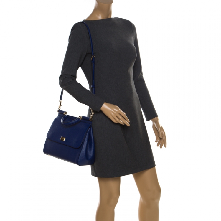 Pre Owned Dolce and Gabbana Blue Leather Miss Sicily Tote