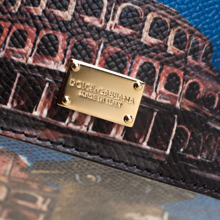 Pre Owned Dolce and Gabbana Multicolor Rome Printed Leather Medium Miss Sicily Top Handle Bag