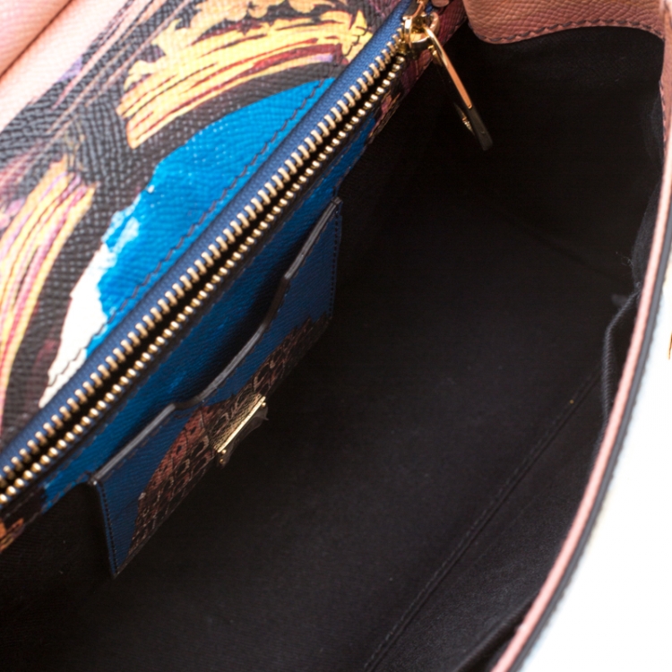 Pre Owned Dolce and Gabbana Multicolor Rome Printed Leather Medium Miss Sicily Top Handle Bag