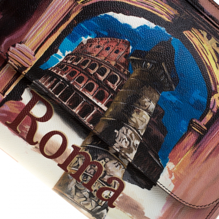 Pre Owned Dolce and Gabbana Multicolor Rome Printed Leather Medium Miss Sicily Top Handle Bag